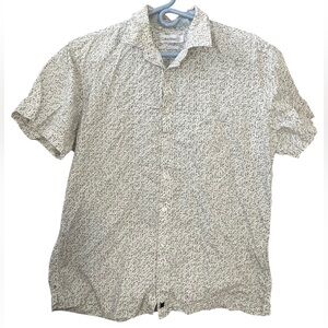 White Patterned Calvin Klein Button Up Slim Fit Shirt Large